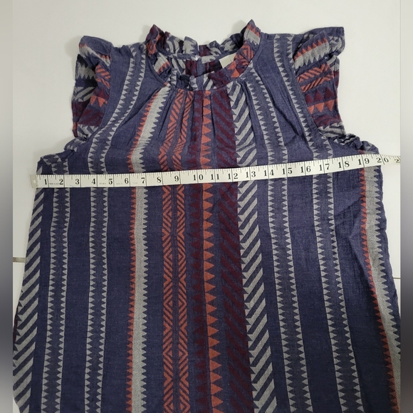 Loft Aztec Print Ruffle Cap Sleeves and Mock Neck Keyhol Back Tank Top - Picture 4 of 7